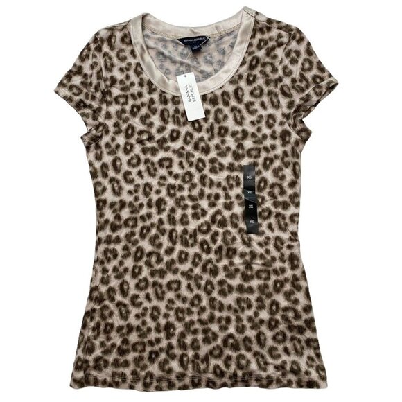 Banana Republic Shirt Top Women's XS Brown Beige Leopard Scoop‎ Short-Sleeve NEW - Picture 5 of 12